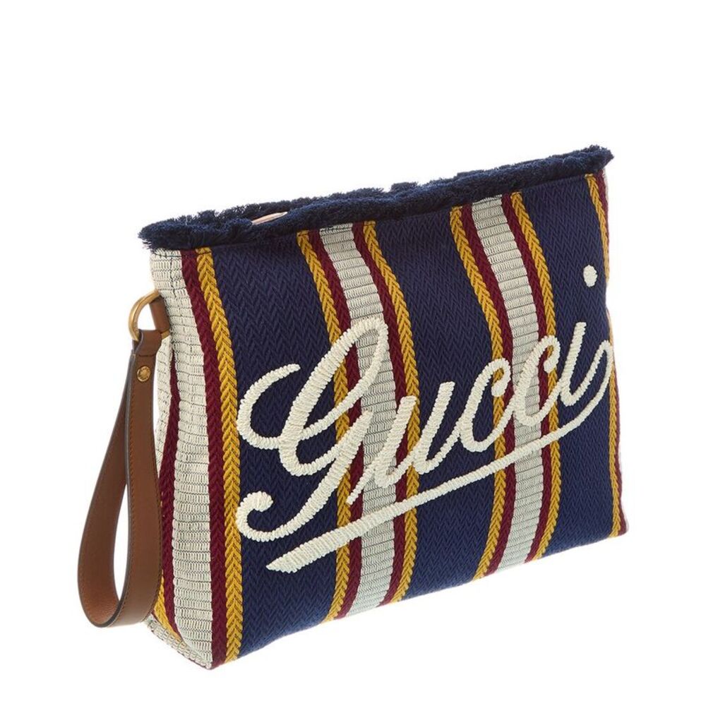 Gucci Embroidered Canvas & Leather Pouch, Blue - Picture 3 of 5